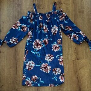 Blue Ruched Cold Shoulder Sundress